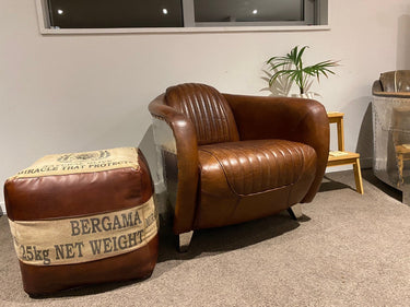 Mustang Aged Leather Armchair - Vintage Cigar at online8 furniture store Auckland