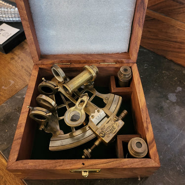 Nautical Solid Brass Sextant With Wooden Box at online8 furniture store Auckland