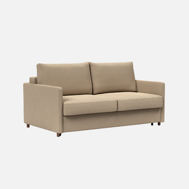 Neah Slim Sofa Bed 160cm in Phobos mocha with slim arms on a solid metal frame