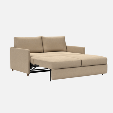 Neah Slim Sofa Bed 160cm in Taura off-white with slim arms on a solid metal frame