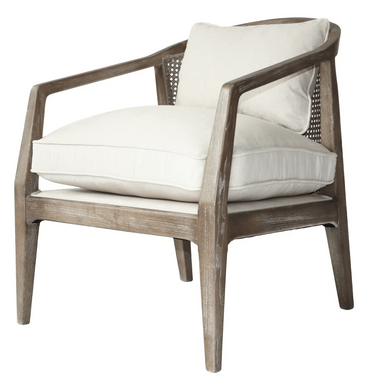 Newport Fabric Armchair - Oak & Linen at online8 furniture store Auckland