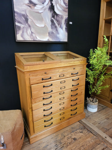 Oak Chest of Drawers - 5 Drawers & 2 Flap Doors at online8 furniture store Auckland