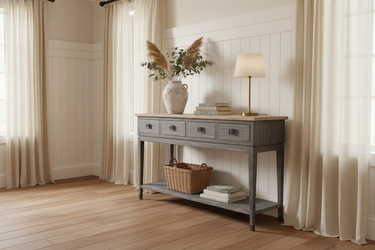 Oak Console Table - 4 Drawer with Shelf