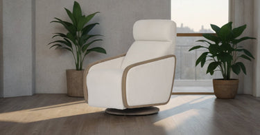 Oakmount Electric Recliner & Rocking Chair - White & Natural at online8 furniture store Auckland