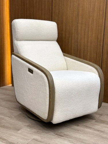 Oakmount Electric Recliner & Rocking Chair - White & Natural at online8 furniture store Auckland
