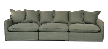 Oasis Washed Linen 3 Seat Modular Slip Cover Sofa - Olive at online8 furniture store Auckland