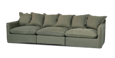 Oasis Washed Linen 3 Seat Modular Slip Cover Sofa - Olive at online8 furniture store Auckland