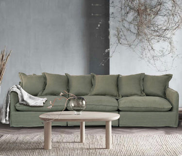 Oasis Washed Linen 3 Seat Modular Slip Cover Sofa - Olive at online8 furniture store Auckland