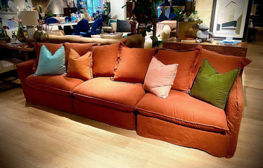 Oasis Washed Linen 3 Seat Modular Slip Cover Sofa - Rust at online8 furniture store Auckland