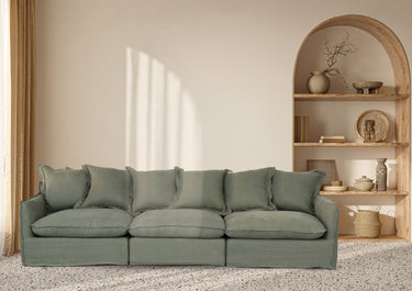 Oasis Washed Linen Dream Sofa Centre - Olive at online8 furniture store Auckland