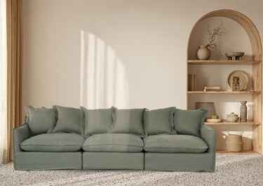 Oasis Washed Belgian Linen Dream Sofa Right - Olive at Online8 Furniture Auckland NZ