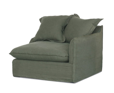 Oasis Washed Linen Dream Sofa Right - Olive at online8 furniture store Auckland