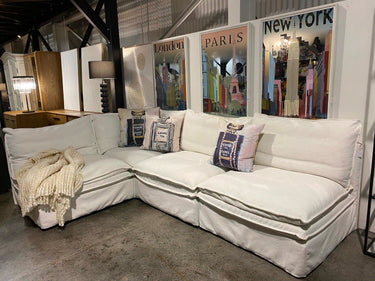 Omaha Corner Sectional Slipcover Sofa in soft neutral natural