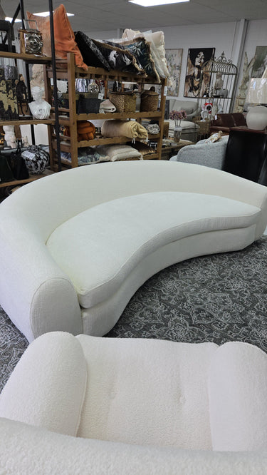 Ormond Curved Boucle 3.5 Seater Sofa - White at online8 furniture store Auckland