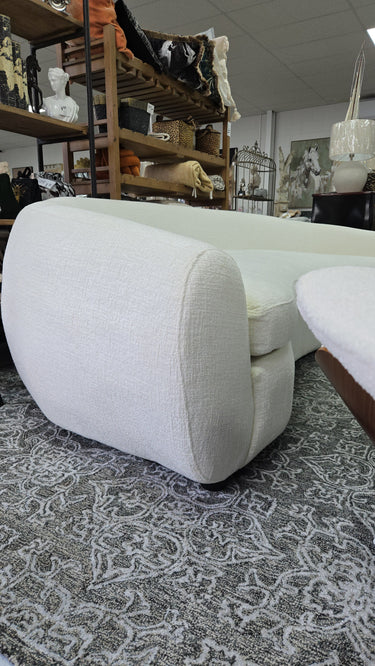 Ormond Curved Boucle 3.5 Seater Sofa - White at online8 furniture store Auckland