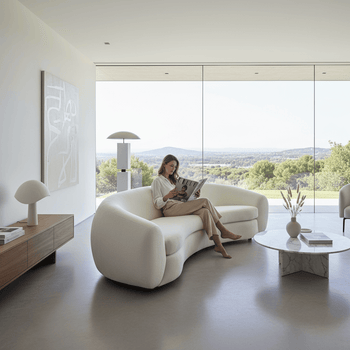 Ormond Curved Boucle 3.5 Seater Sofa - White at online8 furniture store Auckland