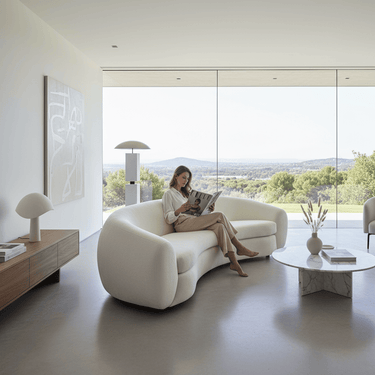 Ormond Curved Boucle 3.5 Seater Sofa - White at online8 furniture store Auckland