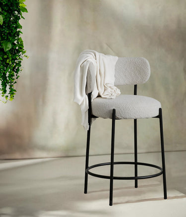Oscar Boucle Barstool - White at online8 furniture store Auckland