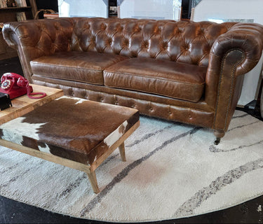 Oxford Aged Leather 3-Seater Chesterfield - Foundry at Online8 Furniture Auckland NZ