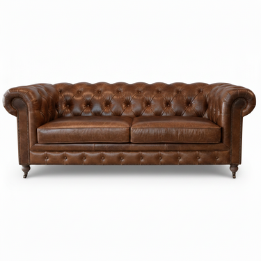 Oxford Aged Leather 3-Seater Chesterfield - Foundry