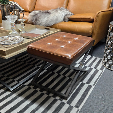 Oxford Aged Leather Tufted Ottoman at Online8 Furniture Auckland NZ