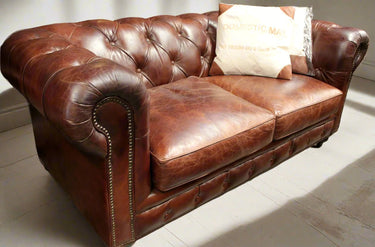 Oxford Chesterfield Aged Leather 2 Seater Sofa - Vintage Cigar at online8 furniture store Auckland