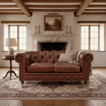 Oxford Chesterfield Aged Leather 2 Seater Sofa - Vintage Cigar at Online8 Furniture Auckland NZ