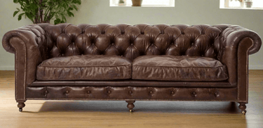 Oxford Chesterfield Aged Leather 3 Seater Sofa - Vintage Cigar at online8 furniture store Auckland