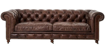 Oxford Chesterfield 3 Seater Sofa in Vintage Cigar top-grain cow leather on a solid timber frame