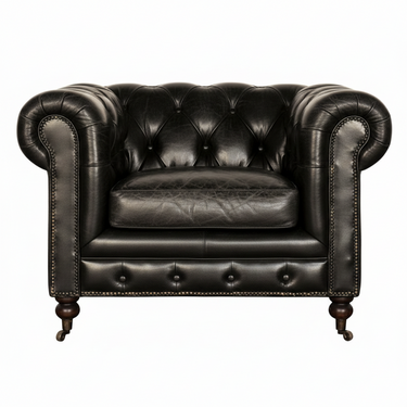 Oxford Chesterfield Aged Leather Armchair - Belon Black