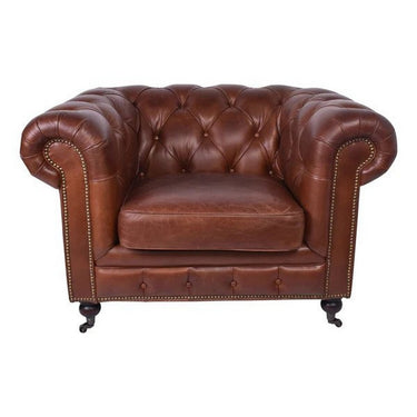 Oxford Chesterfield Aged Leather Armchair - Vintage Cigar at online8 furniture store Auckland