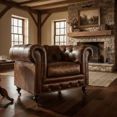 Oxford Chesterfield Aged Leather Armchair - Vintage Cigar at Online8 Furniture Auckland NZ