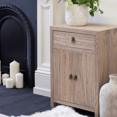 Peasant Old Elm Bedside Table at online8 furniture store Auckland