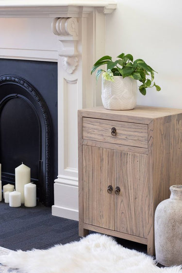 Peasant Old Elm Bedside Table at online8 furniture store Auckland