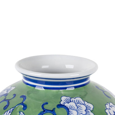 Peony Ceramic Bellied Vase, 18.5cm diameter glazed ceramic vase