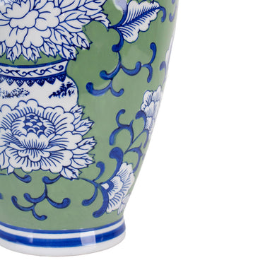 Peony Ceramic Tall Vase with classic chinoiserie floral detailing