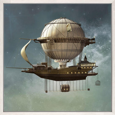 Flying Machines II childrens canvas wall art panel in a chalk frame