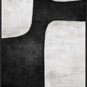 Rockwall textured canvas wall art with black block forms on an off-white ground, black L-frame