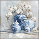 Delft canvas wall art 100x100cm with painted overlay and white frame - Online8 New Zealand