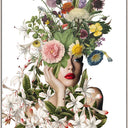 Delphine canvas wall art, floral collage portrait in a champagne L-frame