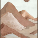 The Spot canvas wall art with layered terracotta peaks and a rust sun, oak colour frame