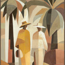 Stroll II canvas wall art panel in an oak colour frame