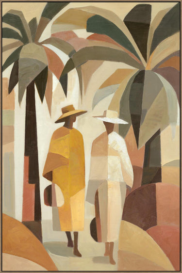 Stroll II canvas wall art panel in an oak colour frame