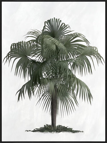 Palm Serenity canvas print detail showing the white matt surround and black frame
