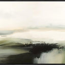 Sea Mist panoramic hand painted wall art of a misty sea horizon, black L-frame