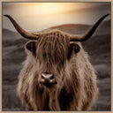 Mane I canvas wall art of a ginger Highland cow in a camel coloured L-frame