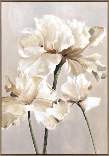 Whispers of Blooms canvas wall art oak frame corner detail