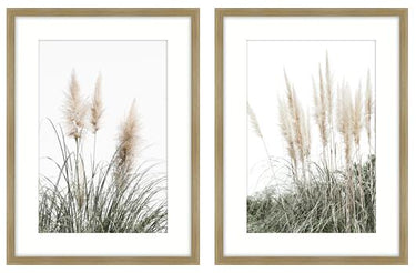 Coastal Calm framed wall art print in an oak colour frame