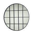 Kayla round window wall mirror 90cm with dark glazing bars in a grid