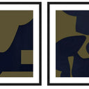Camo framed wall art set of two navy olive and gold abstracts in black frames